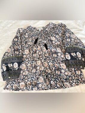 Cleobella Hazel Top Small Boho Floral Organic Cotton Smocked Peasant Blouse boho